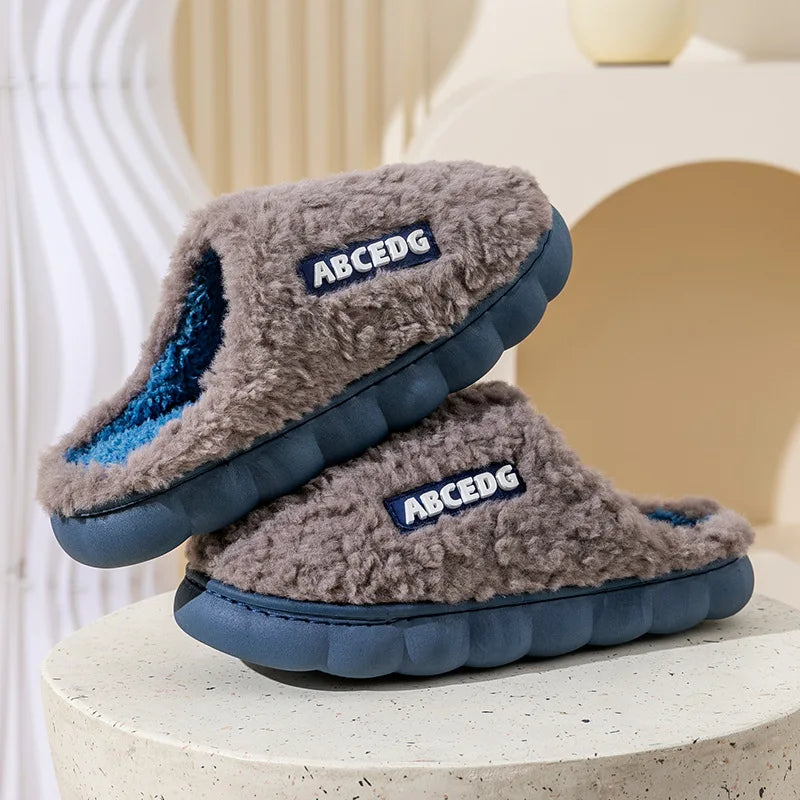 Thick Home Indoor Outside Boy Girl Slippers Winter Home Warm Fluffy Slippers High Heels Fur Cotton Shoes Ladies Couples TG07