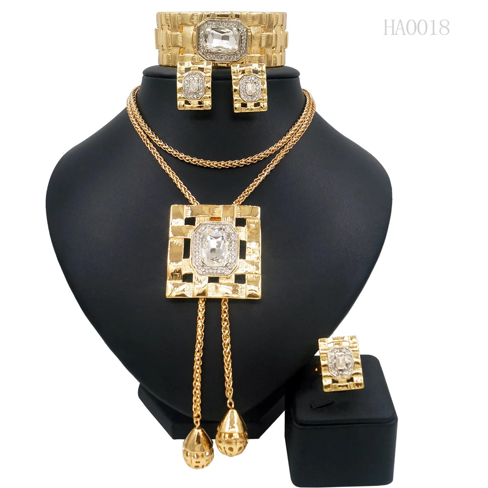 Jewelry Sets For Women Artificial Gemstone African Fashion Bijoux Long Necklace Luxury Dubai Jewelry 18K Gold Plated Bracelet