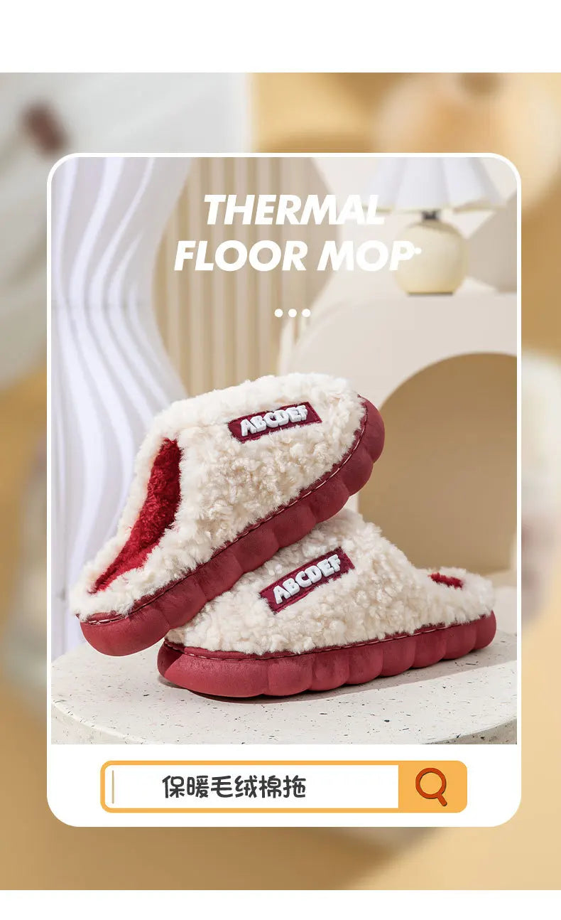 Thick Home Indoor Outside Boy Girl Slippers Winter Home Warm Fluffy Slippers High Heels Fur Cotton Shoes Ladies Couples TG07