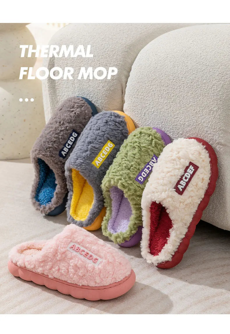 Thick Home Indoor Outside Boy Girl Slippers Winter Home Warm Fluffy Slippers High Heels Fur Cotton Shoes Ladies Couples TG07