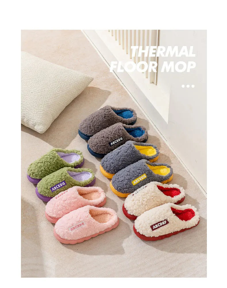 Thick Home Indoor Outside Boy Girl Slippers Winter Home Warm Fluffy Slippers High Heels Fur Cotton Shoes Ladies Couples TG07