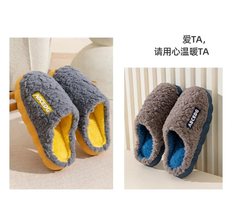 Thick Home Indoor Outside Boy Girl Slippers Winter Home Warm Fluffy Slippers High Heels Fur Cotton Shoes Ladies Couples TG07