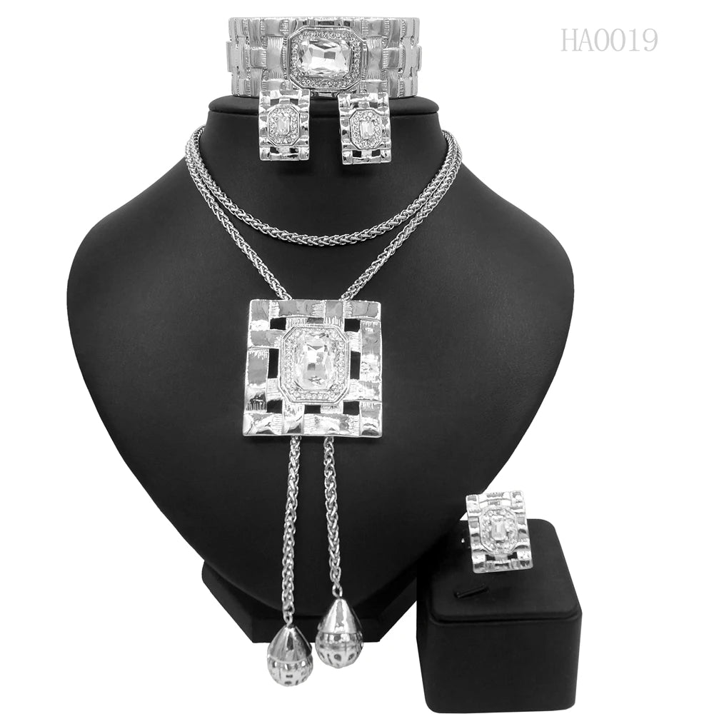 Jewelry Sets For Women Artificial Gemstone African Fashion Bijoux Long Necklace Luxury Dubai Jewelry 18K Gold Plated Bracelet