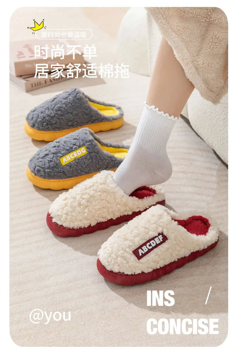 Thick Home Indoor Outside Boy Girl Slippers Winter Home Warm Fluffy Slippers High Heels Fur Cotton Shoes Ladies Couples TG07