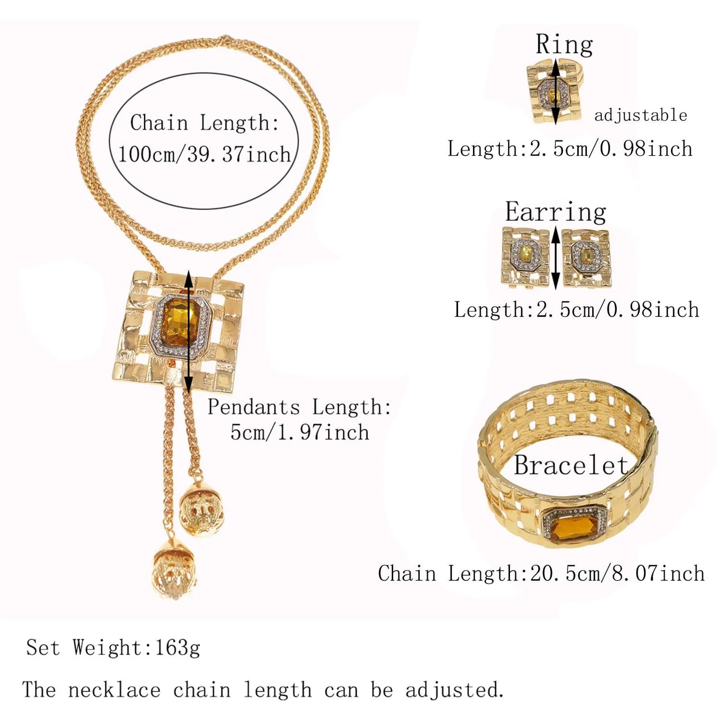 Jewelry Sets For Women Artificial Gemstone African Fashion Bijoux Long Necklace Luxury Dubai Jewelry 18K Gold Plated Bracelet