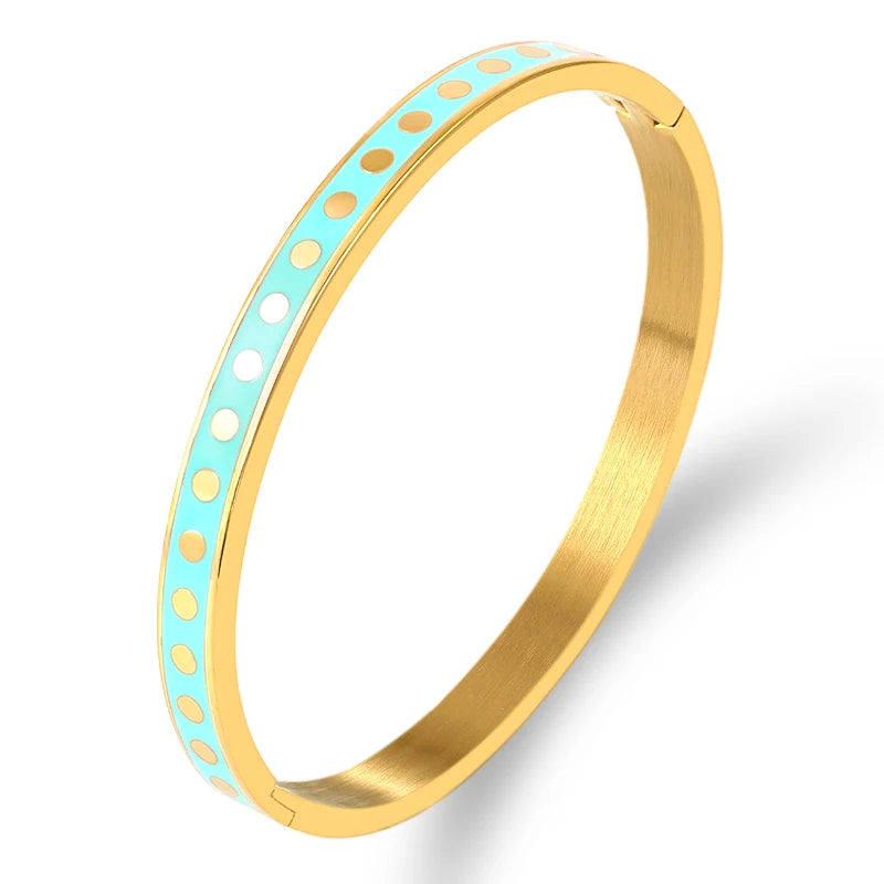 ZALMAN Colorful Enamel Wave Point Design Bangles & Bracelets for Women Round Gold Color Bangles Stainless Steel Bangles Wedding