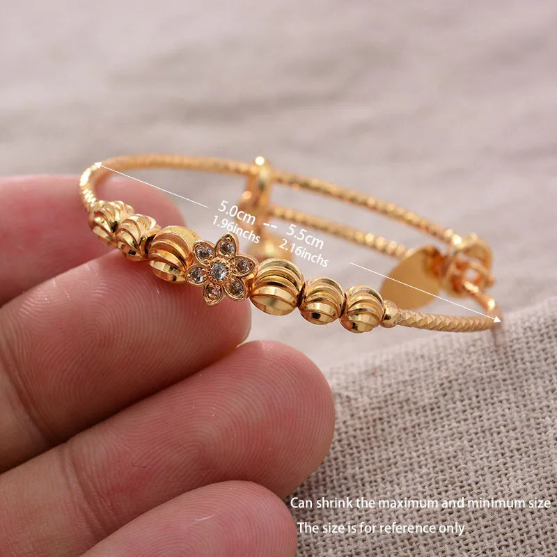 24K 4pcs Ethnic Gold Color Dubai Bangles Kids Bracelet Luxury Bracelet Dubai Bangles Child Jewelry Birthday Present