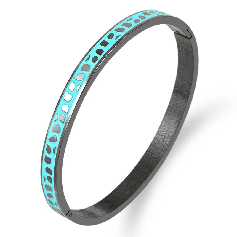 Geometry Jewelry Black Blue Enamel Bangles & Bracelets for Women Charm Bangles Stainless Steel Rose Gold Color Bangles