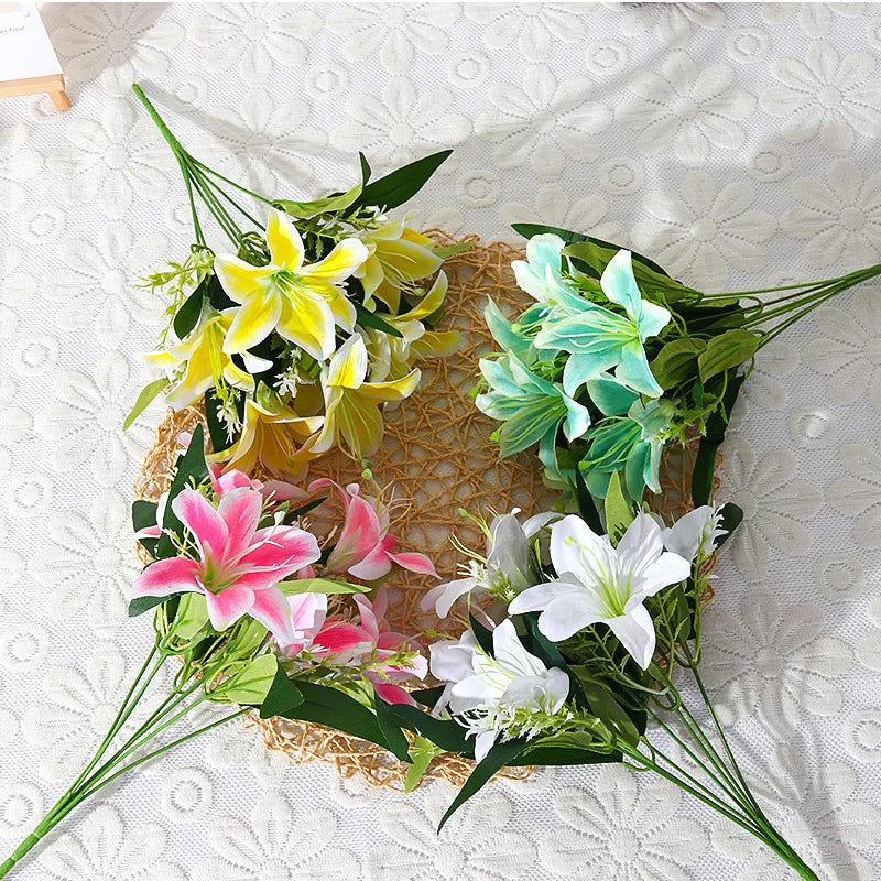 35cm rainbow rayon large bouquet of lilies bouquet artificial jewelry flowers DIY wedding flower bride hand flower decoration
