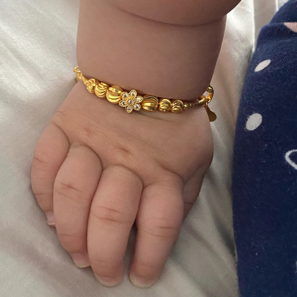 24K 4pcs Ethnic Gold Color Dubai Bangles Kids Bracelet Luxury Bracelet Dubai Bangles Child Jewelry Birthday Present