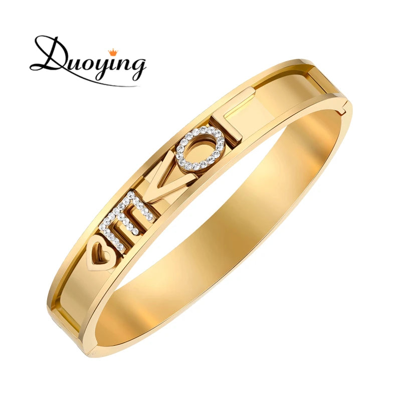 Duoying 316L Stainless DIY Slider Charms Bangles Custom Name Bracelets Bangle Zirconia Letters Bangles Personalized Bangles