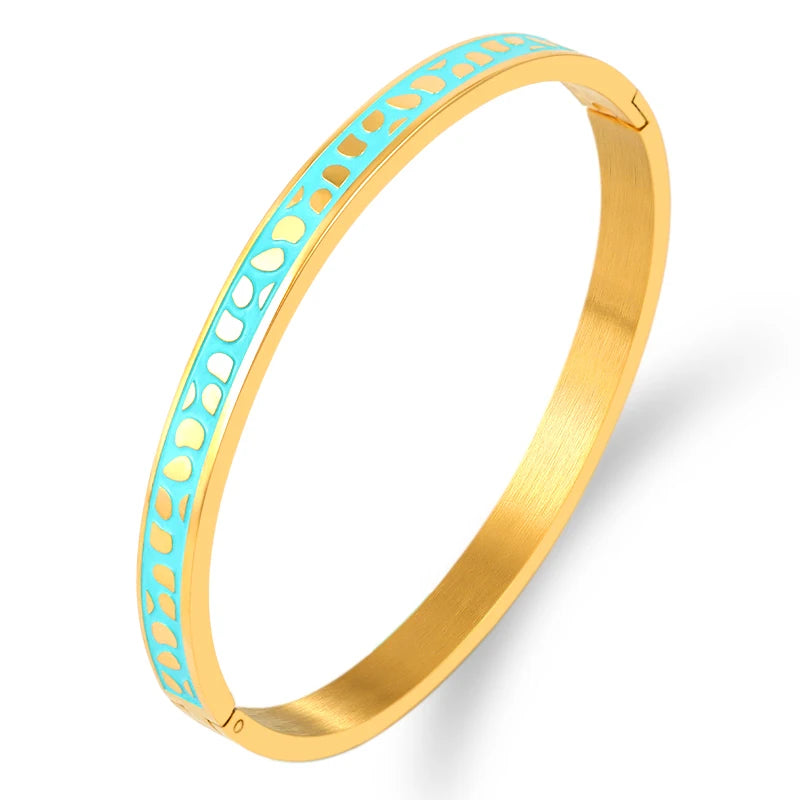Geometry Jewelry Black Blue Enamel Bangles & Bracelets for Women Charm Bangles Stainless Steel Rose Gold Color Bangles