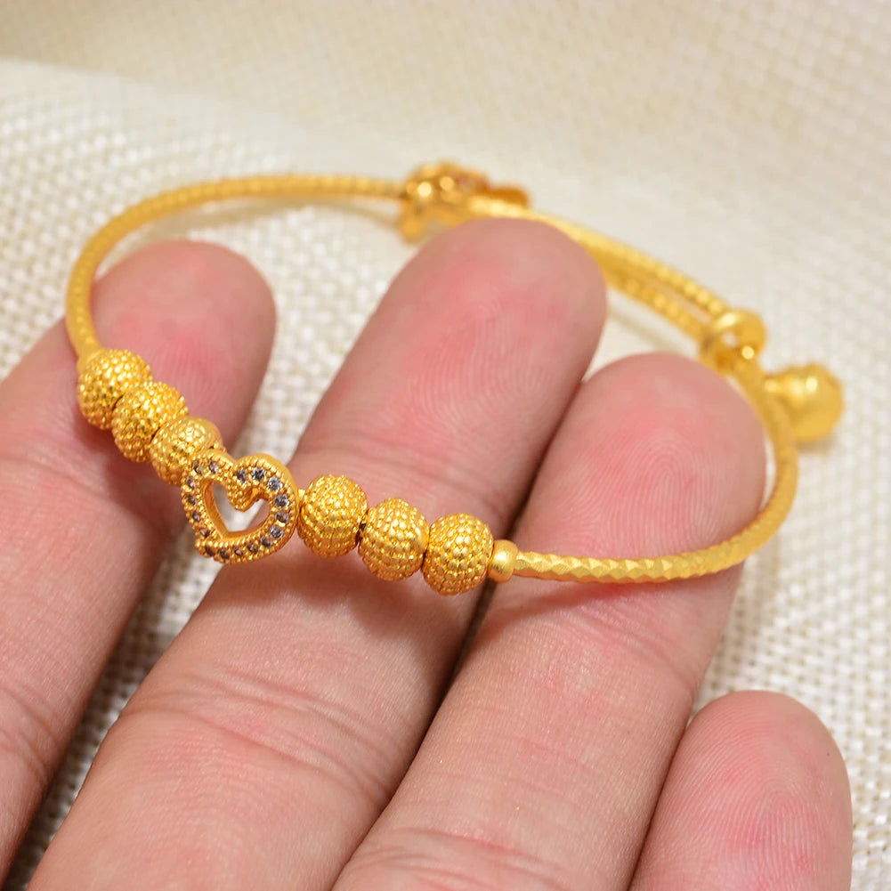 Dubai Arab Heart Stone Gold Jewelry Gold Color Bangles Child Bbay Children's Bangles Bracelets Ethiopian Jewelry Bangles Gift