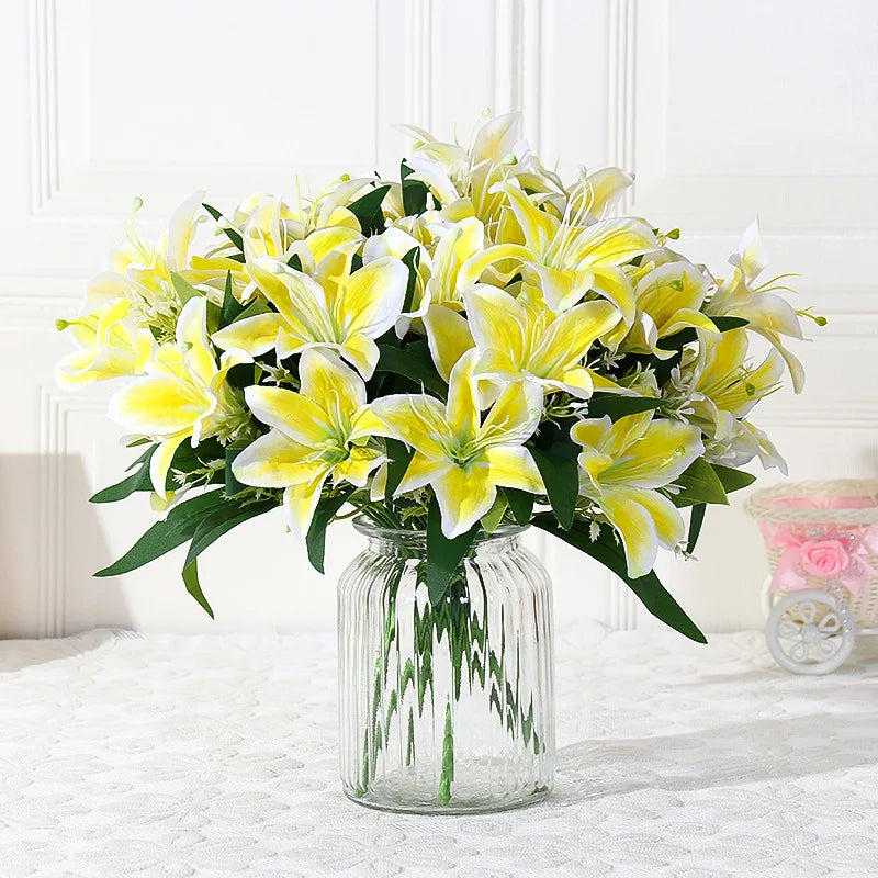 35cm rainbow rayon large bouquet of lilies bouquet artificial jewelry flowers DIY wedding flower bride hand flower decoration