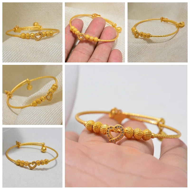 Dubai Arab Heart Stone Gold Jewelry Gold Color Bangles Child Bbay Children's Bangles Bracelets Ethiopian Jewelry Bangles Gift
