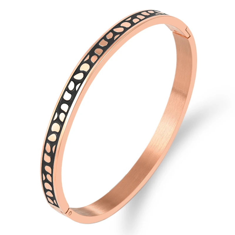 Geometry Jewelry Black Blue Enamel Bangles & Bracelets for Women Charm Bangles Stainless Steel Rose Gold Color Bangles