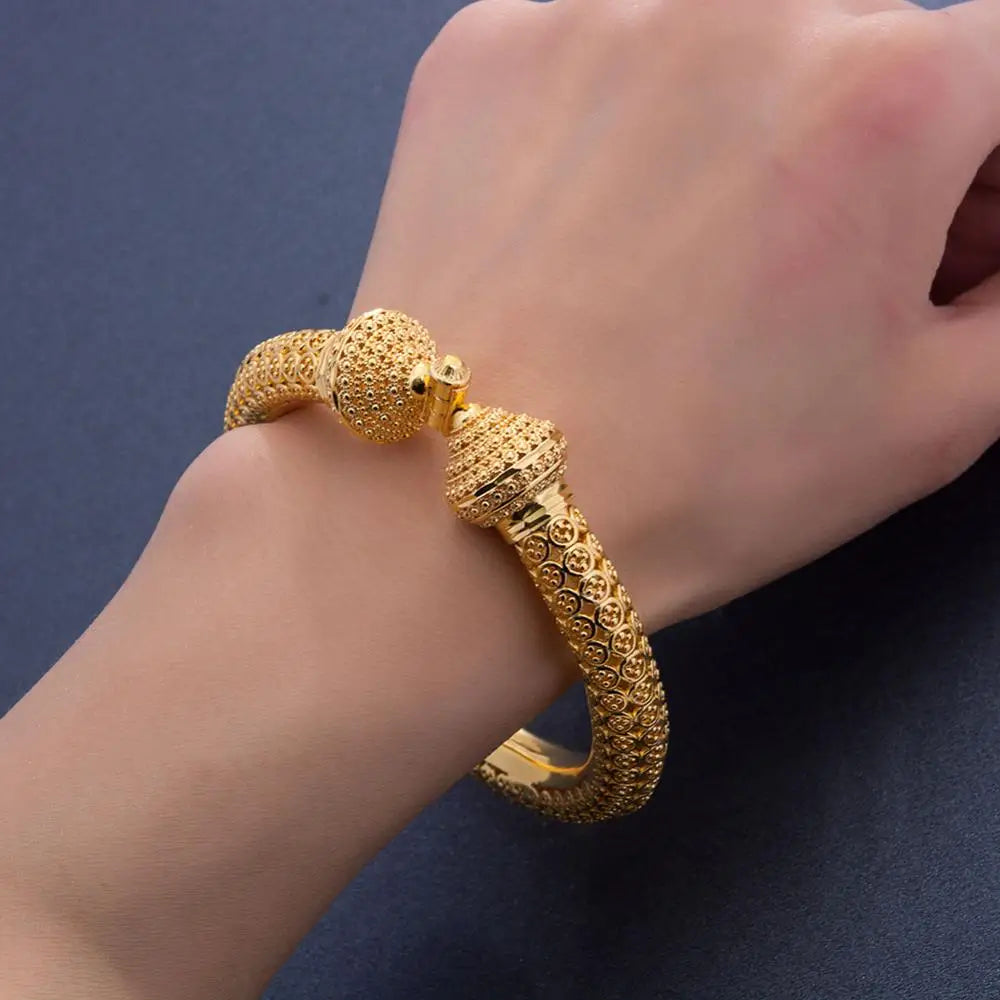 24k Luxury wedding Dubai Bangles Gold Color Bangles For Women Girls Wedding Bride India Bangles Bracelets Jewelry Gift Can Open