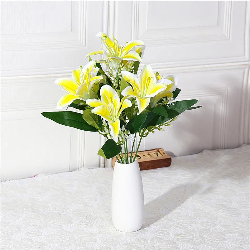 35cm rainbow rayon large bouquet of lilies bouquet artificial jewelry flowers DIY wedding flower bride hand flower decoration
