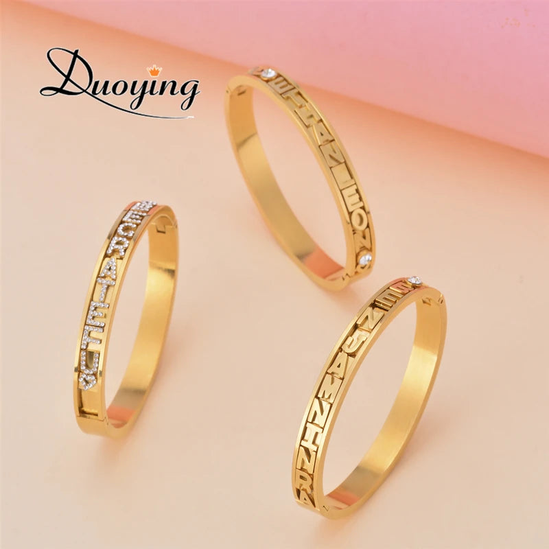 Duoying DIY Slider Charms Bangles Custom Name Bracelets Bangle Zircon Sliding Charm Bangles Personalized Name Letter Bangles