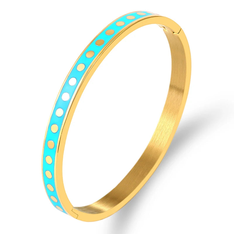 ZALMAN Colorful Enamel Wave Point Design Bangles & Bracelets for Women Round Gold Color Bangles Stainless Steel Bangles Wedding