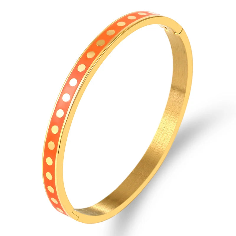 ZALMAN Colorful Enamel Wave Point Design Bangles & Bracelets for Women Round Gold Color Bangles Stainless Steel Bangles Wedding