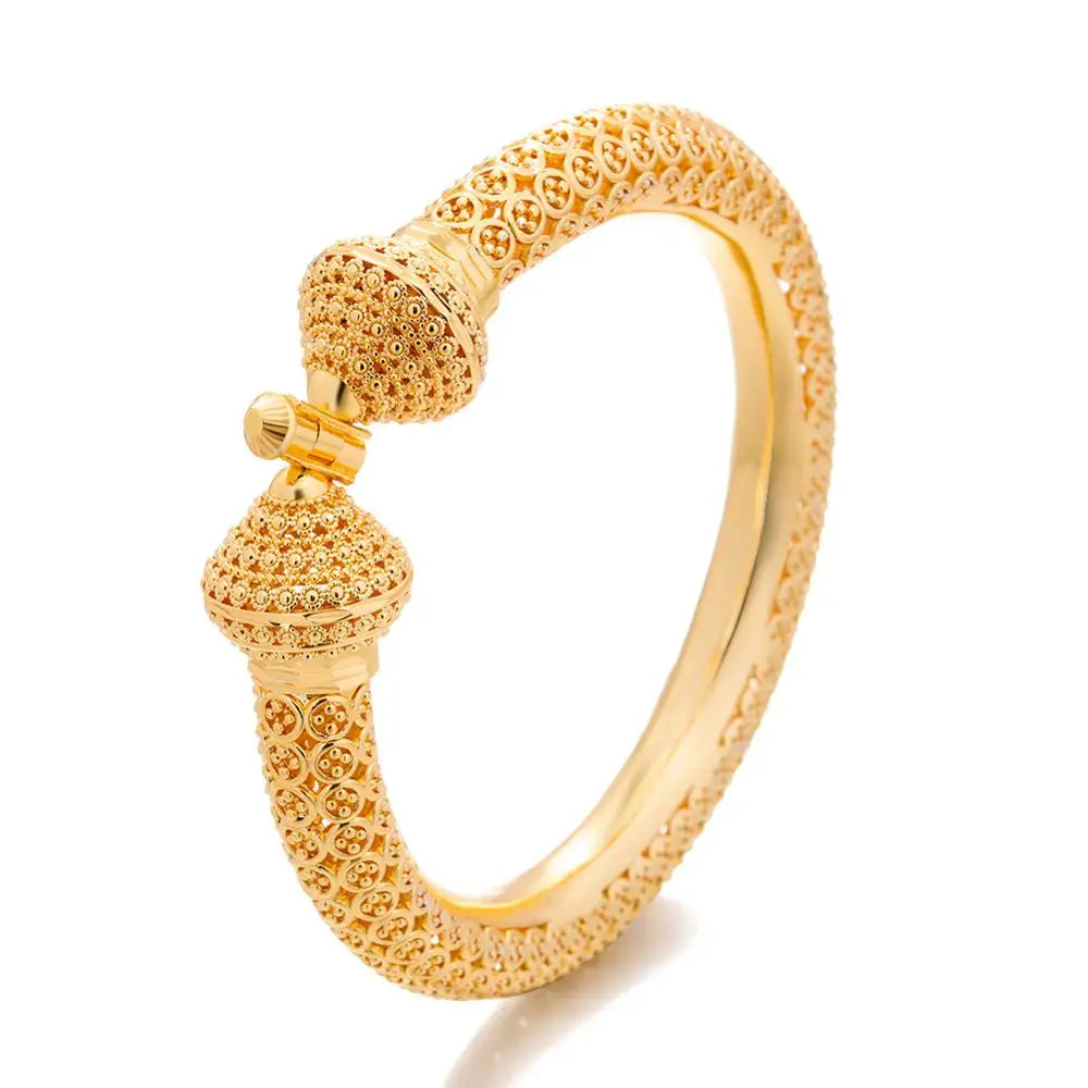 24k Luxury wedding Dubai Bangles Gold Color Bangles For Women Girls Wedding Bride India Bangles Bracelets Jewelry Gift Can Open