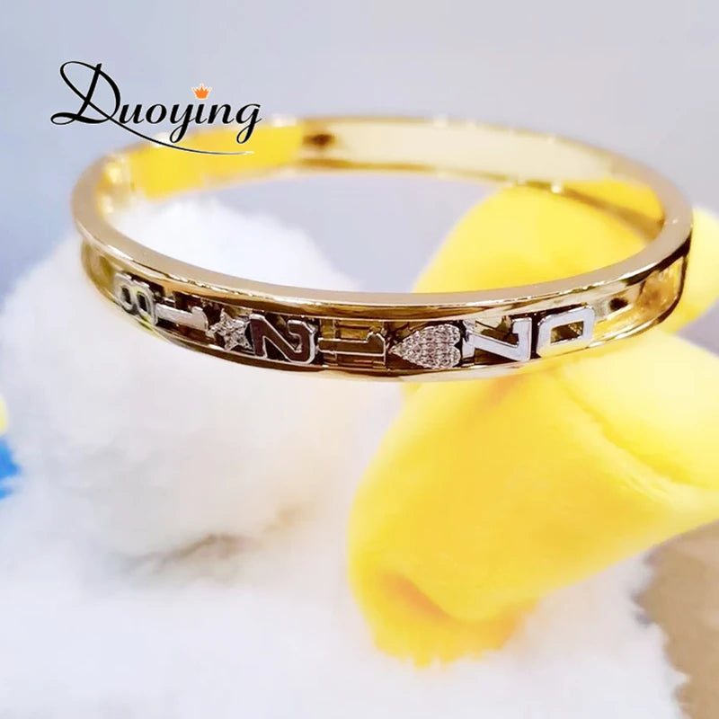 Duoying DIY Slider Charms Bangles Custom Name Bracelets Bangle Zircon Sliding Charm Bangles Personalized Name Letter Bangles