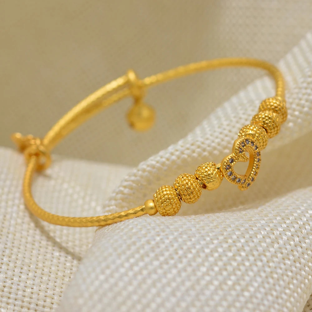 Dubai Arab Heart Stone Gold Jewelry Gold Color Bangles Child Bbay Children's Bangles Bracelets Ethiopian Jewelry Bangles Gift