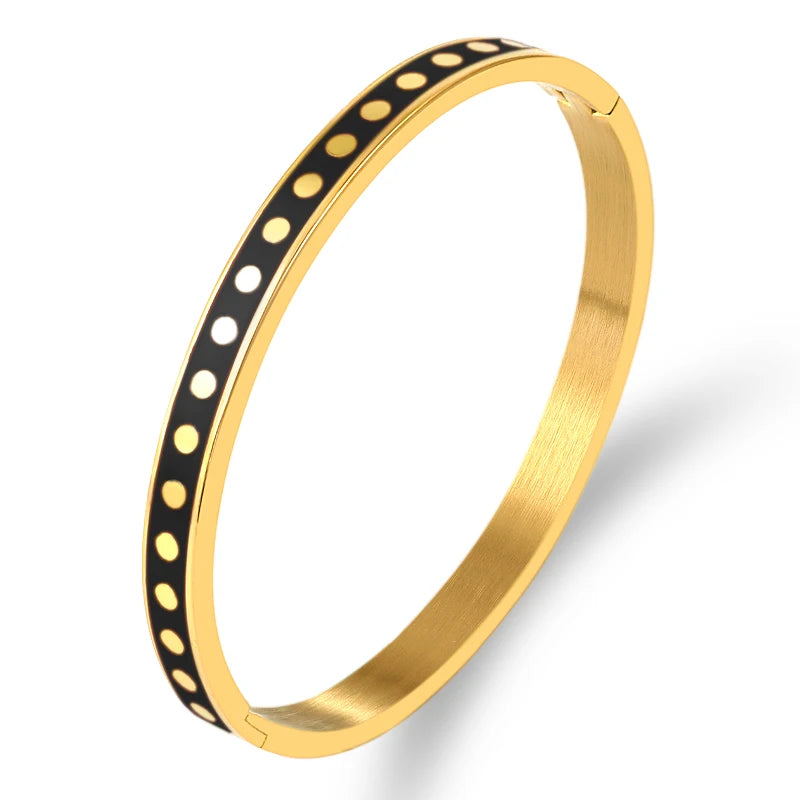 ZALMAN Colorful Enamel Wave Point Design Bangles & Bracelets for Women Round Gold Color Bangles Stainless Steel Bangles Wedding