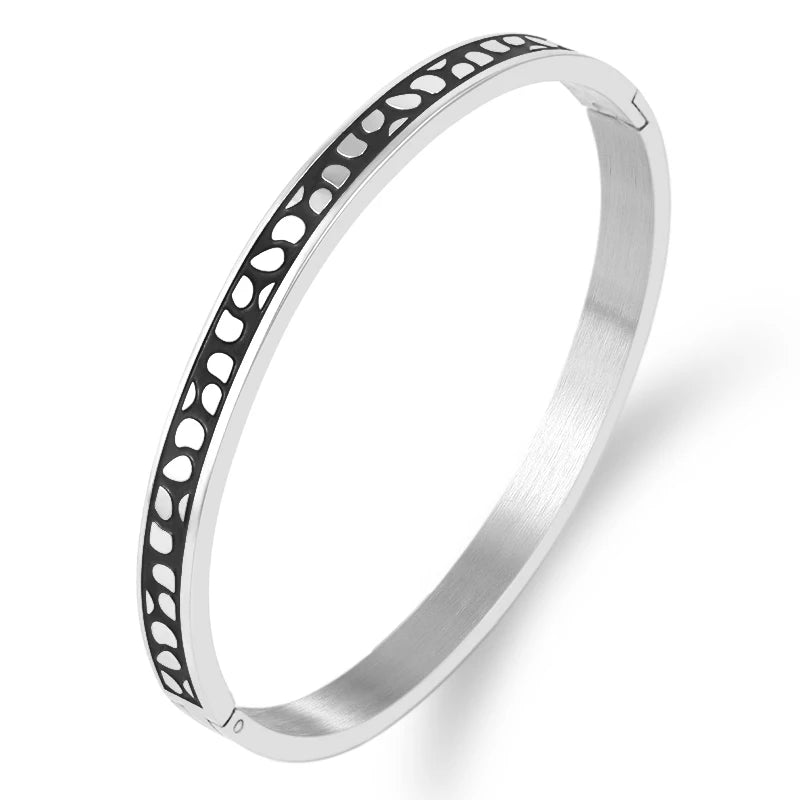 Geometry Jewelry Black Blue Enamel Bangles & Bracelets for Women Charm Bangles Stainless Steel Rose Gold Color Bangles