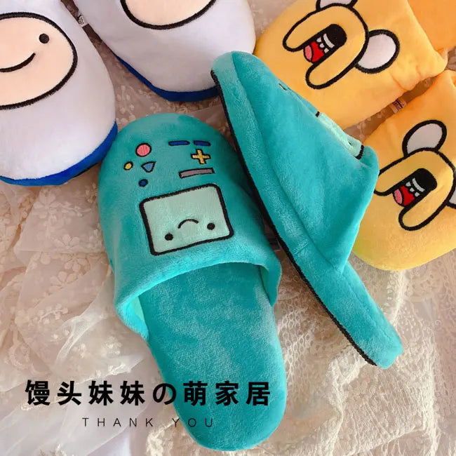 HKSNG Cute indoor Slippers Adventure Time Slippers Lovers Soft Girl Slippers Finn Plush Shoes Home Slippers Children Gifts