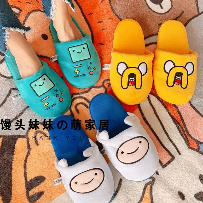 HKSNG Cute indoor Slippers Adventure Time Slippers Lovers Soft Girl Slippers Finn Plush Shoes Home Slippers Children Gifts