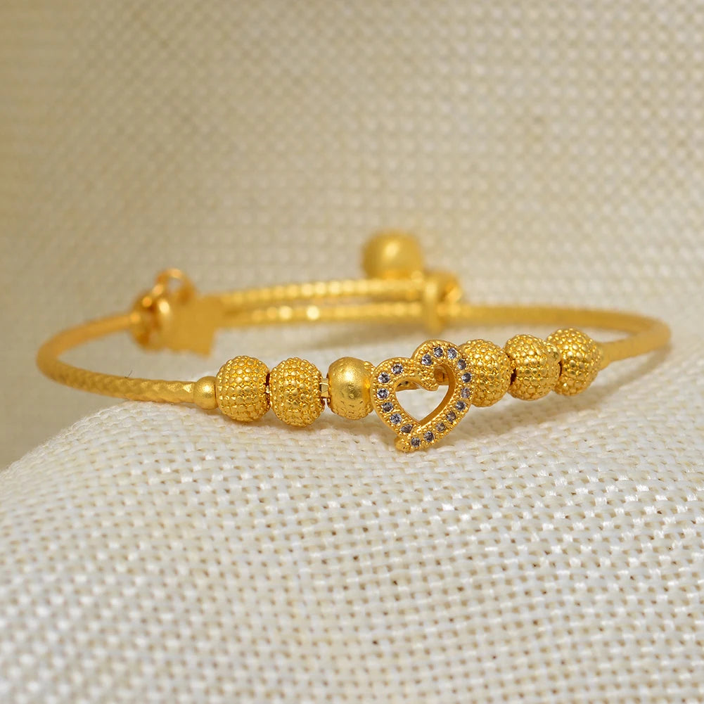 Dubai Arab Heart Stone Gold Jewelry Gold Color Bangles Child Bbay Children's Bangles Bracelets Ethiopian Jewelry Bangles Gift