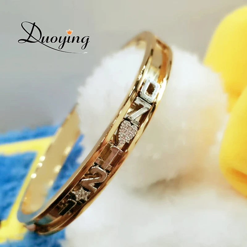 Duoying DIY Slider Charms Bangles Custom Name Bracelets Bangle Zircon Sliding Charm Bangles Personalized Name Letter Bangles