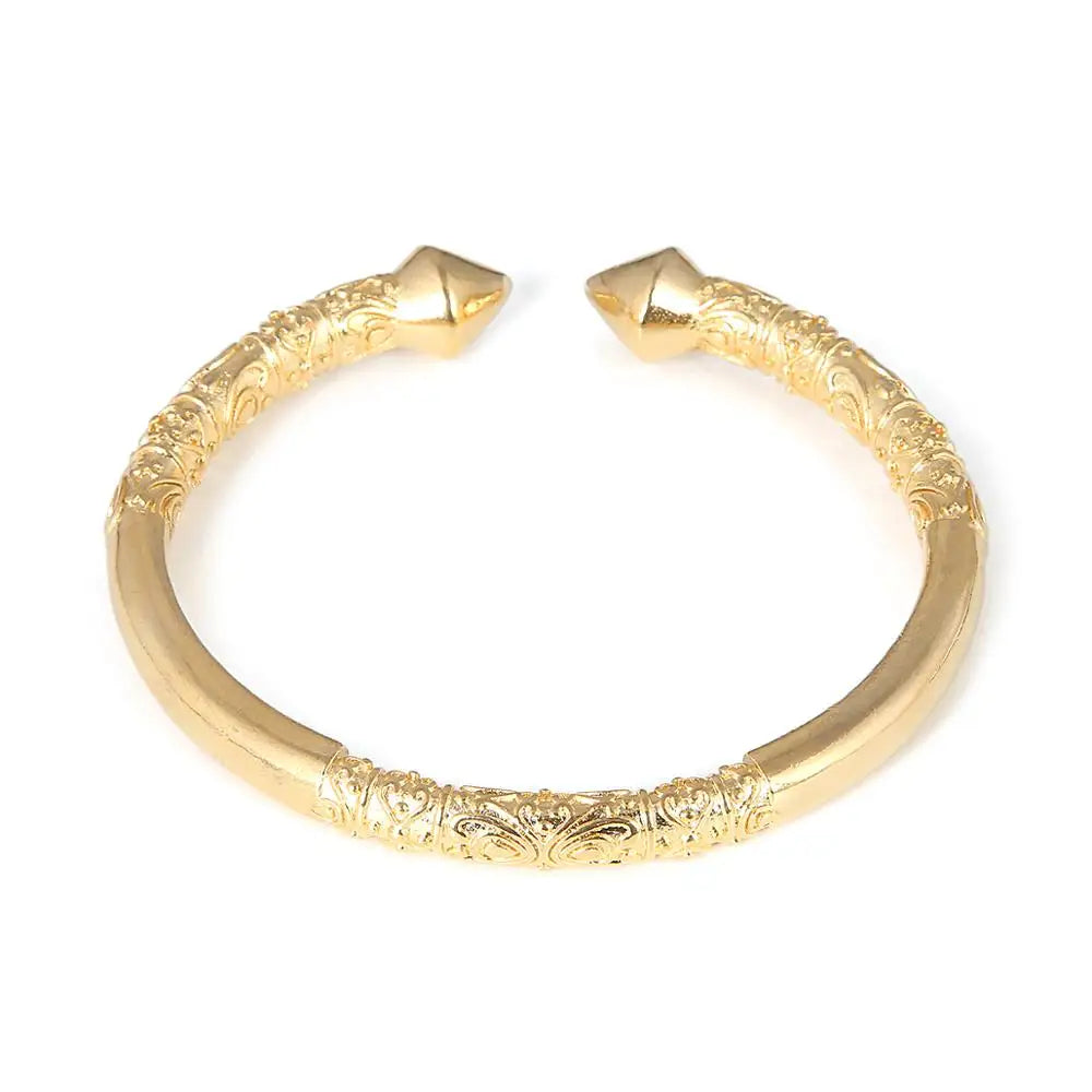Gold Color African Cuff Engraved Embossing Bangles Trendy Women Men Bangles Jewelry