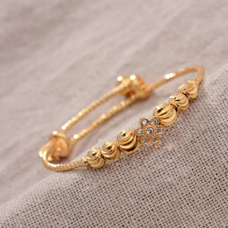 24K 4pcs Ethnic Gold Color Dubai Bangles Kids Bracelet Luxury Bracelet Dubai Bangles Child Jewelry Birthday Present