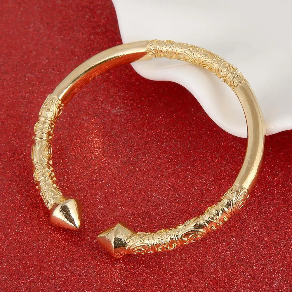 Gold Color African Cuff Engraved Embossing Bangles Trendy Women Men Bangles Jewelry