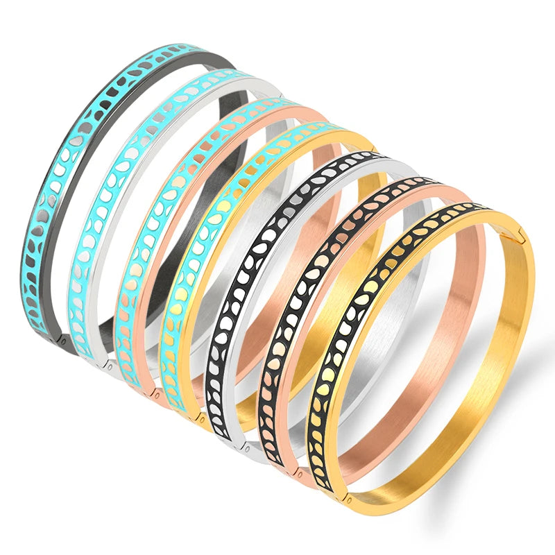 Geometry Jewelry Black Blue Enamel Bangles & Bracelets for Women Charm Bangles Stainless Steel Rose Gold Color Bangles