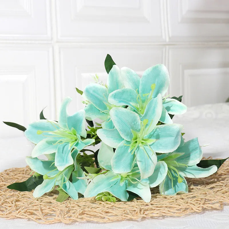 35cm rainbow rayon large bouquet of lilies bouquet artificial jewelry flowers DIY wedding flower bride hand flower decoration