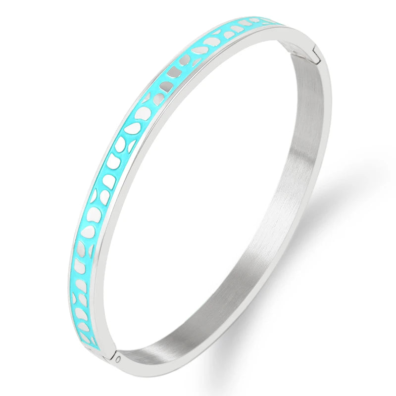 Geometry Jewelry Black Blue Enamel Bangles & Bracelets for Women Charm Bangles Stainless Steel Rose Gold Color Bangles