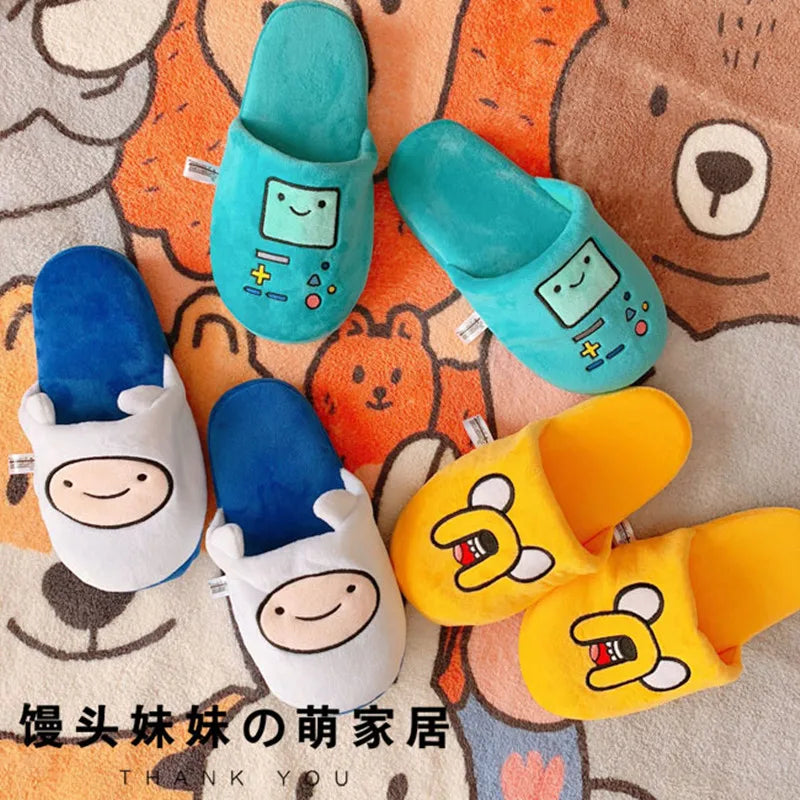 HKSNG Cute indoor Slippers Adventure Time Slippers Lovers Soft Girl Slippers Finn Plush Shoes Home Slippers Children Gifts