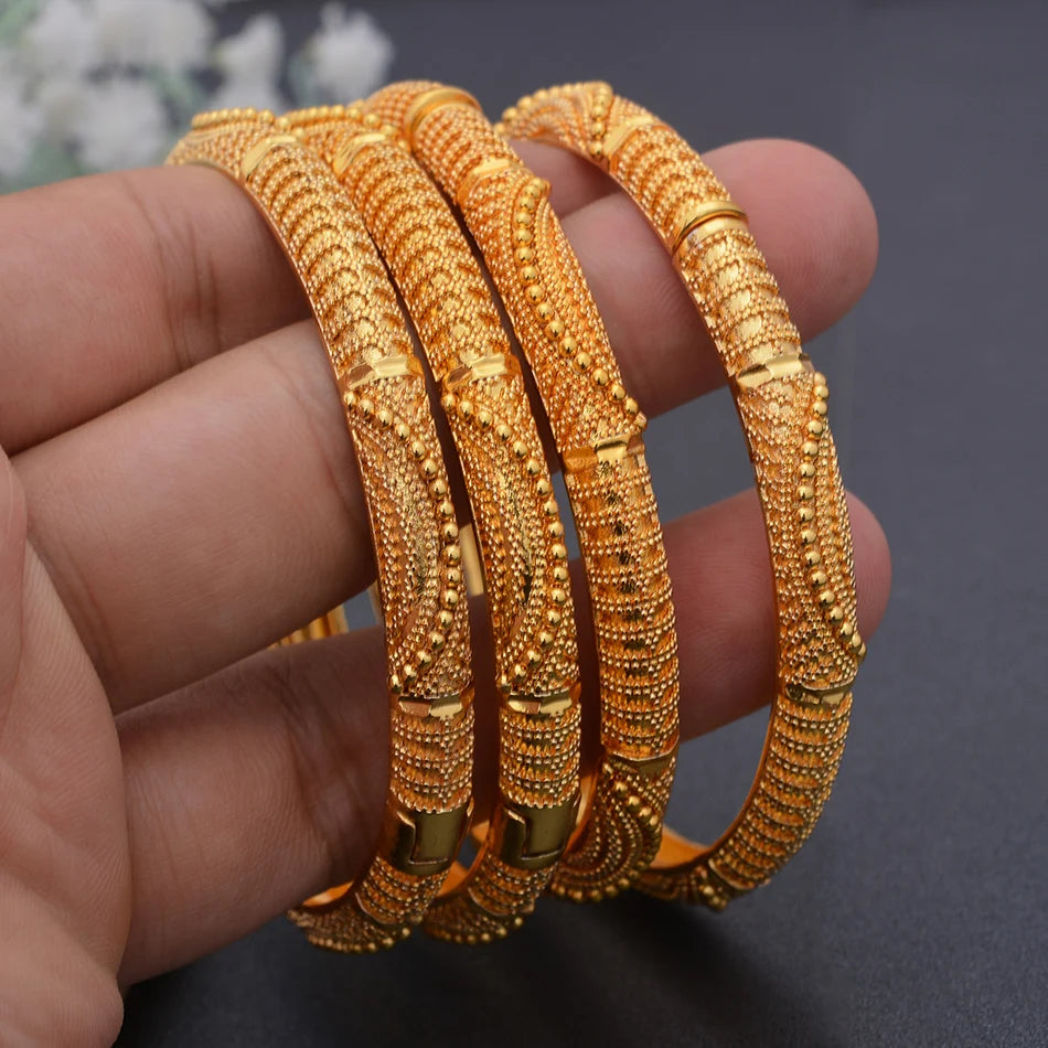 24K Bangles Dubai Gold Color Wedding Bangles For Women Men Saudi Arab Bracelet&Bangles Jewelry