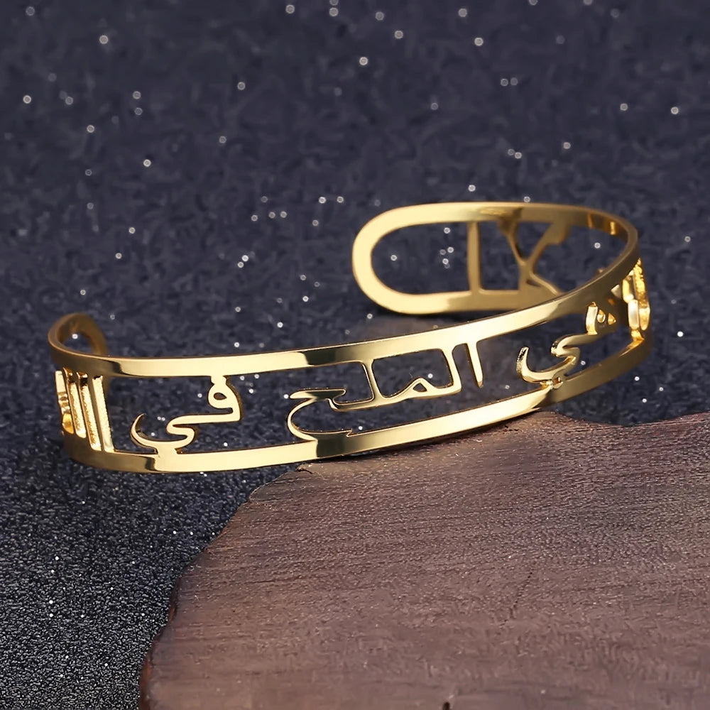 Gold Arabic Name Bangles Personalized Gold Stainless Steel ID Family Nameplate Bangles&Bracelet Faith Letter Bangles Adjusted