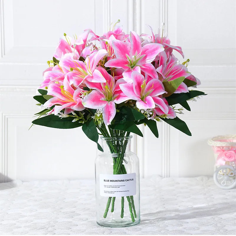 35cm rainbow rayon large bouquet of lilies bouquet artificial jewelry flowers DIY wedding flower bride hand flower decoration