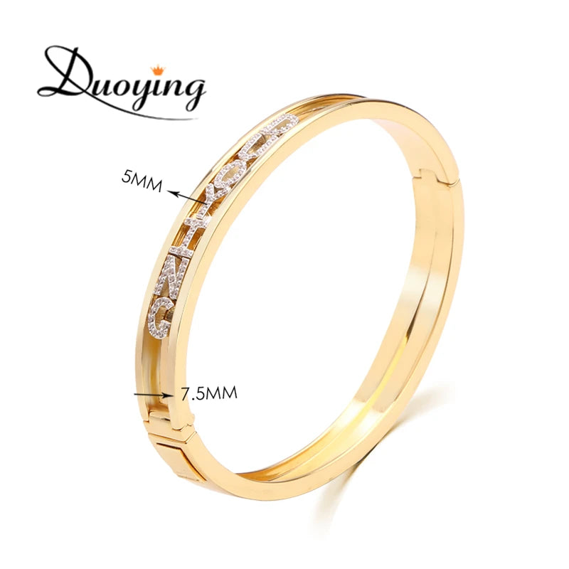 Duoying DIY Slider Charms Bangles Custom Name Bracelets Bangle Zircon Sliding Charm Bangles Personalized Name Letter Bangles