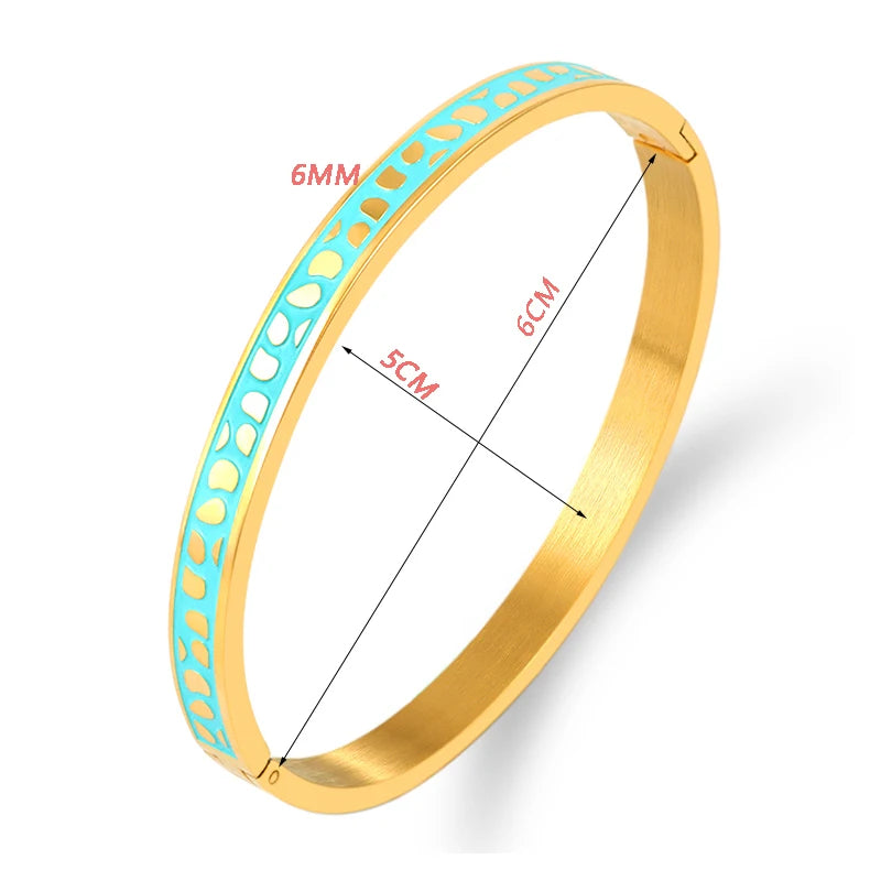 Geometry Jewelry Black Blue Enamel Bangles & Bracelets for Women Charm Bangles Stainless Steel Rose Gold Color Bangles