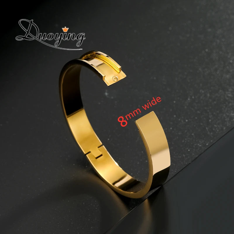 Duoying 316L Stainless DIY Slider Charms Bangles Custom Name Bracelets Bangle Zirconia Letters Bangles Personalized Bangles