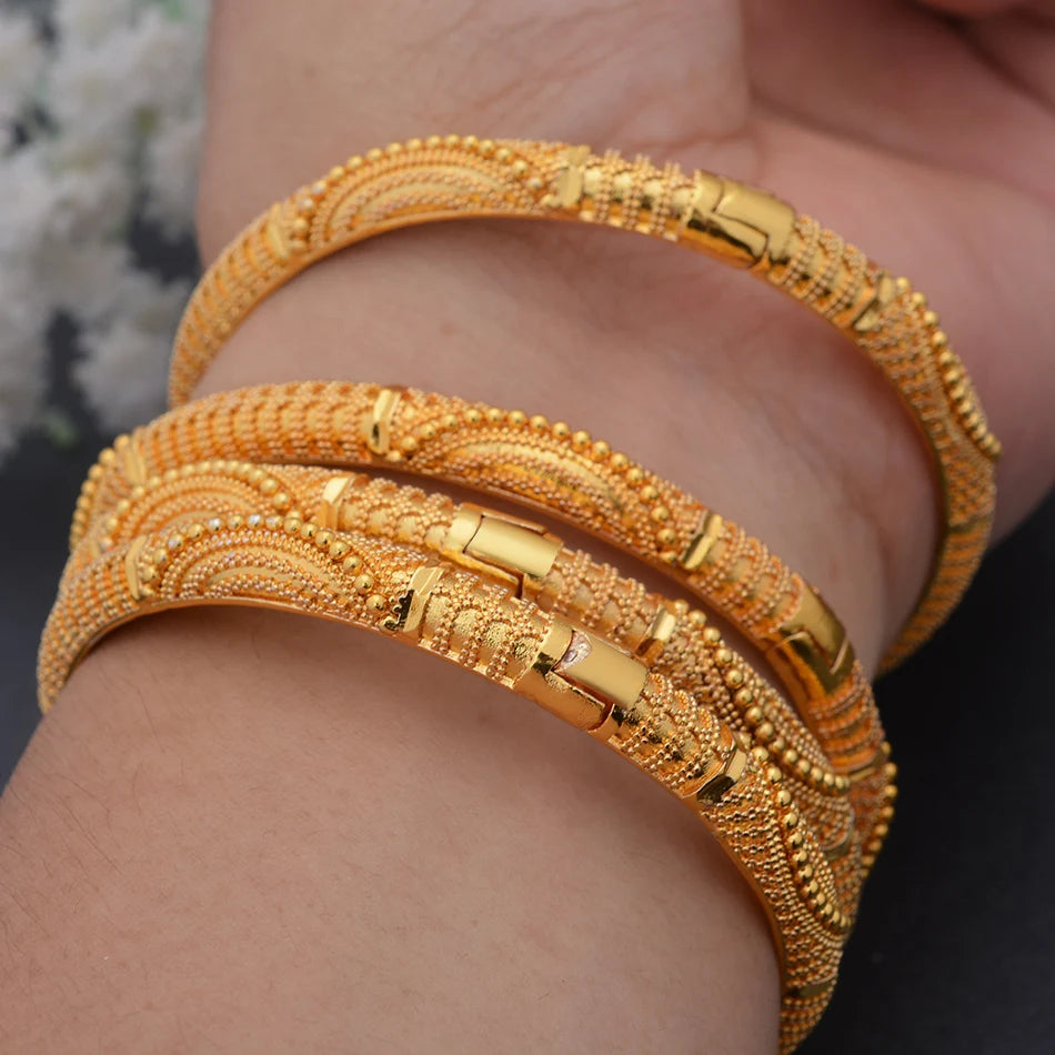 24K Bangles Dubai Gold Color Wedding Bangles For Women Men Saudi Arab Bracelet&Bangles Jewelry