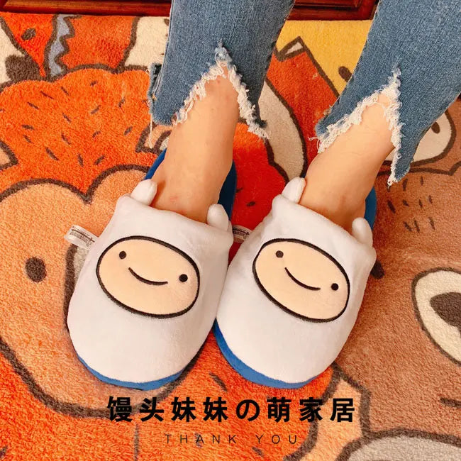 HKSNG Cute indoor Slippers Adventure Time Slippers Lovers Soft Girl Slippers Finn Plush Shoes Home Slippers Children Gifts