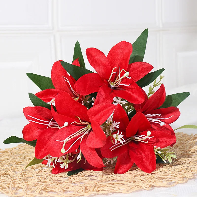 35cm rainbow rayon large bouquet of lilies bouquet artificial jewelry flowers DIY wedding flower bride hand flower decoration